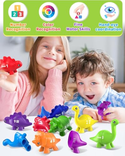 Image of BeFunky Counting Matching Game with Sorting Bowls, Color and Sensory Montessori Educational Learning Toys Set Gift for Toddlers Preschool Age 3+ Years Old (Dinosaur Numbers (Bag))