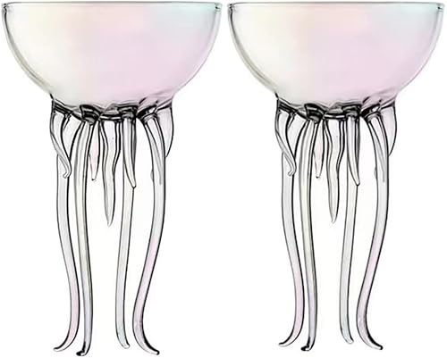 Taza de cristal mágica de medusas oceánicas coloridas para cóctel o Martini, vajilla única para bar o cocina (dos coloridos vasos de vidrio de 8.5