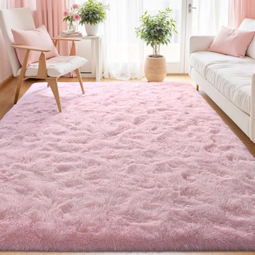 5x7 ft Pink Rugs for Living Room Fluffy Bedroom Rug Non-Slip Area Rugs Shag Carpet for Nursery Kids PlayRoom Dorm Office Indoor Thick Modern Plush Carpets Girls