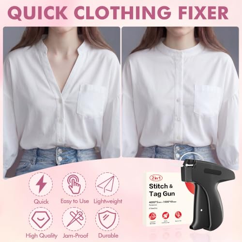 Image of Stitch Gun for Clothes, Tagging Gun, Quick Clothing Fixer, Black | 5000 Fasteners, 0.04 inch Fine Needle, 6 Needles, Portable, Handheld, Compact, Lightweight, Easy to Use, Versatility, Durable