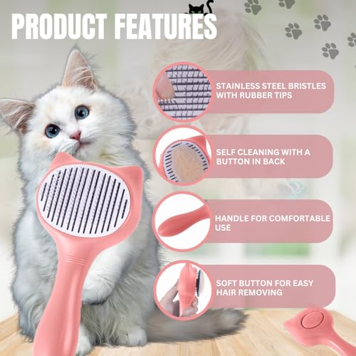 Cat Brush, Self Cleaning Dog & Cat Grooming Brush Dog Slicker Brushes with Smooth handle & Cat Hair Comb - Image 4