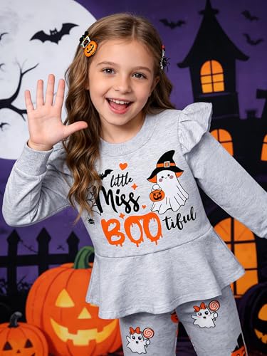 Image of Little Girls 2 Piece Outfits Ruffle Sleeve Unicorn Sweatshirts Top and Leggings Set School Outfits Kids Clothing Set