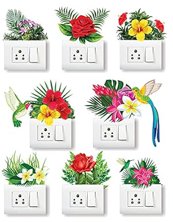 Artway India Vinyl Flowers Wall Light Switches Sticker, 30 x 30 cm, Multicolour, Botanical