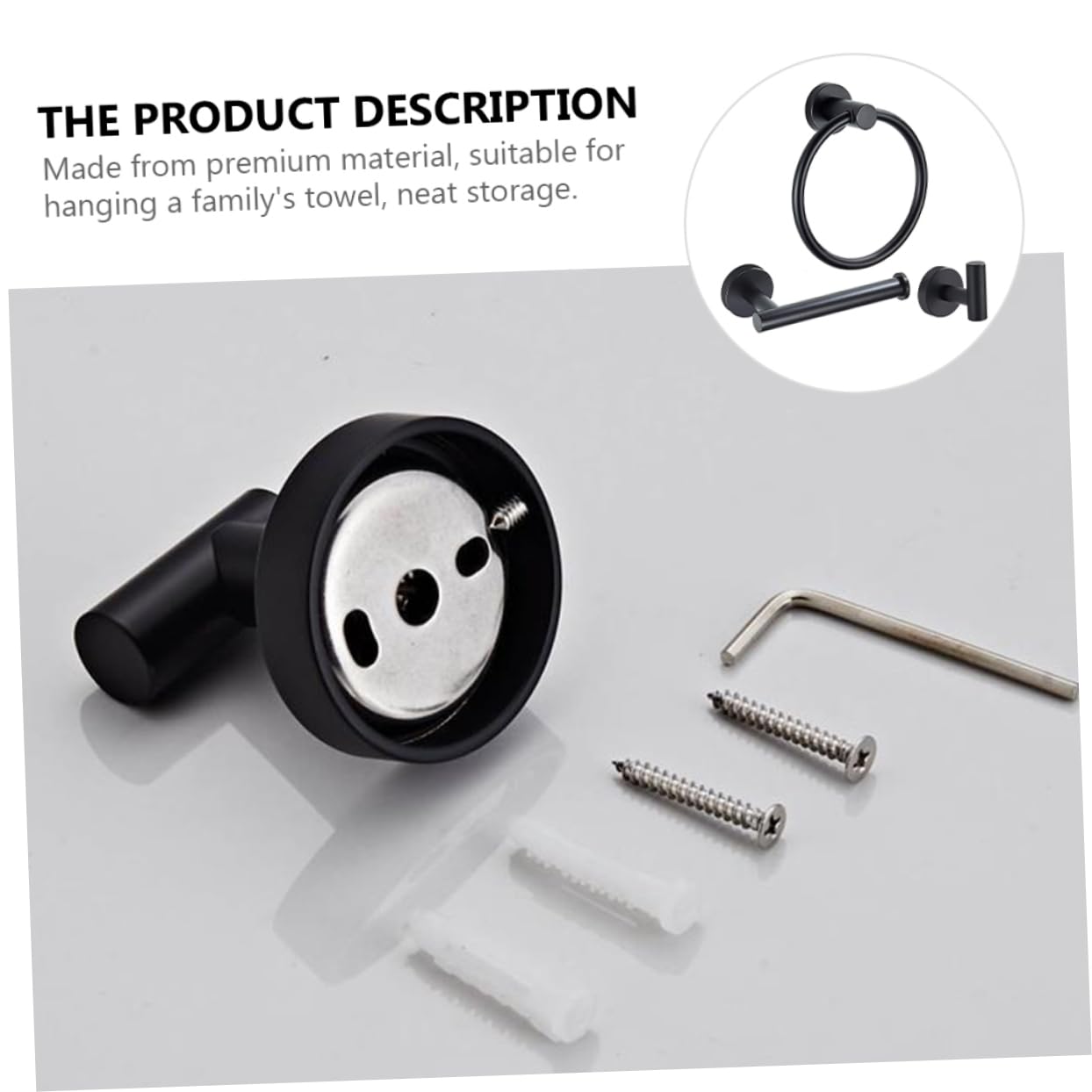 3 Piezas de Aro para Toallas de Baño en Acero Inoxidable Negro