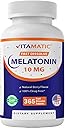 Vitamatic Melatonin 10 mg Tablets | Vegetarian, Non-GMO, Gluten-Free | 1-Year Supply | Natural Berry Flavor - 365 Tablets