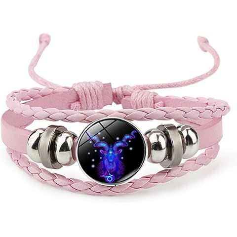 Pink Pink Twelve zodiac spirit bracelet adjustable Twelve zodiac leather bracelet j...