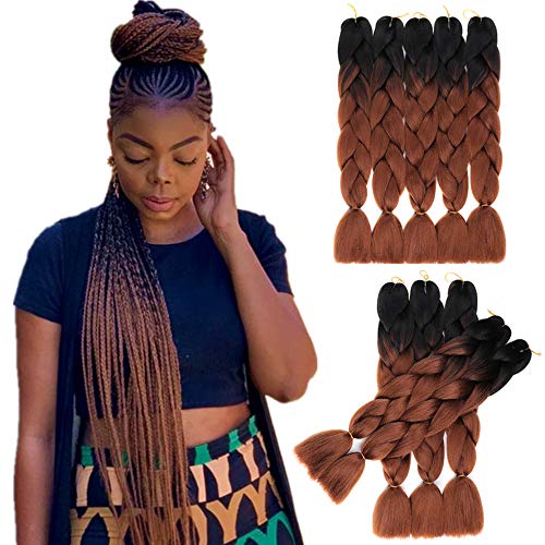 Ombre Jumbo Braiding Hair Extensions Synthetic Braiding Hair 24inch 5Pack/Lot Two Tone Braiding Hair (Black/Brown)