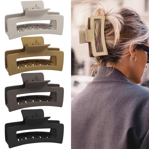 Bangbobi 4er Set Haarklammer Groß für Dicke, Lange Locken - 13cm Jumbo Haarspangen Damen Haar mit Rutschfestem Matten Material - Große Haarklammer