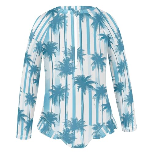 Tropical Palm Trees Stripe Girls Long Sleeve Swimsuit UPF 50+ Rashguard Swimwear One Piece Bathing Suit 212176664
