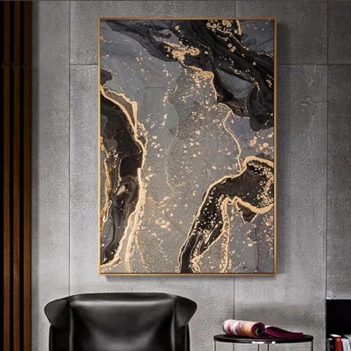 Affiche fluide abstraite moderne noir et or 40x60 cm x 2 - 2