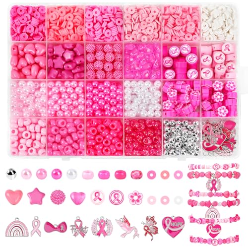 UPINS 2100Pcs Breast Cancer Awareness Beads Kit for Jewelry Making Bracelet