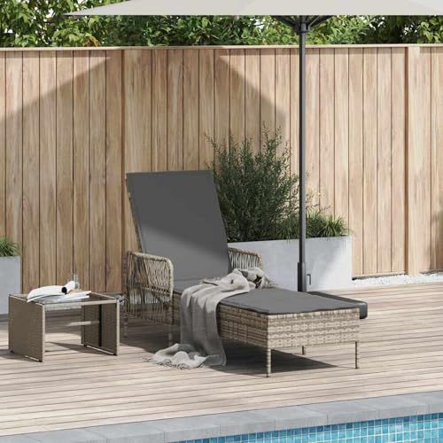 Sonnenliege Hellgrau PE Rattan 157 x 55 x 92 cm Faltbar,...