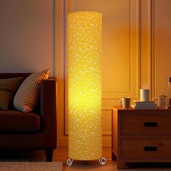Image of Cotton Fabric Floor Lamp for Bedroom's Desk Lamp for LivingRoom, Bed Room, Office | Night Stand Dimmable Room Floor Lamp for Reading Corner Lamp (Yellow 1)