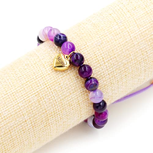 Image of Uloveido Natural Stone Mom Heart Charms Beaded Bracelets for Mum from Son or Daughter With Massage Card and Box | Mothers Day Jewelry Gifts