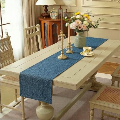 Image of Kuber Industries 72x12 inch Jute Table Runner for Party, Wedding and Family Dinners | Washable & Reusable Centre and Dining Table Runner | Blue