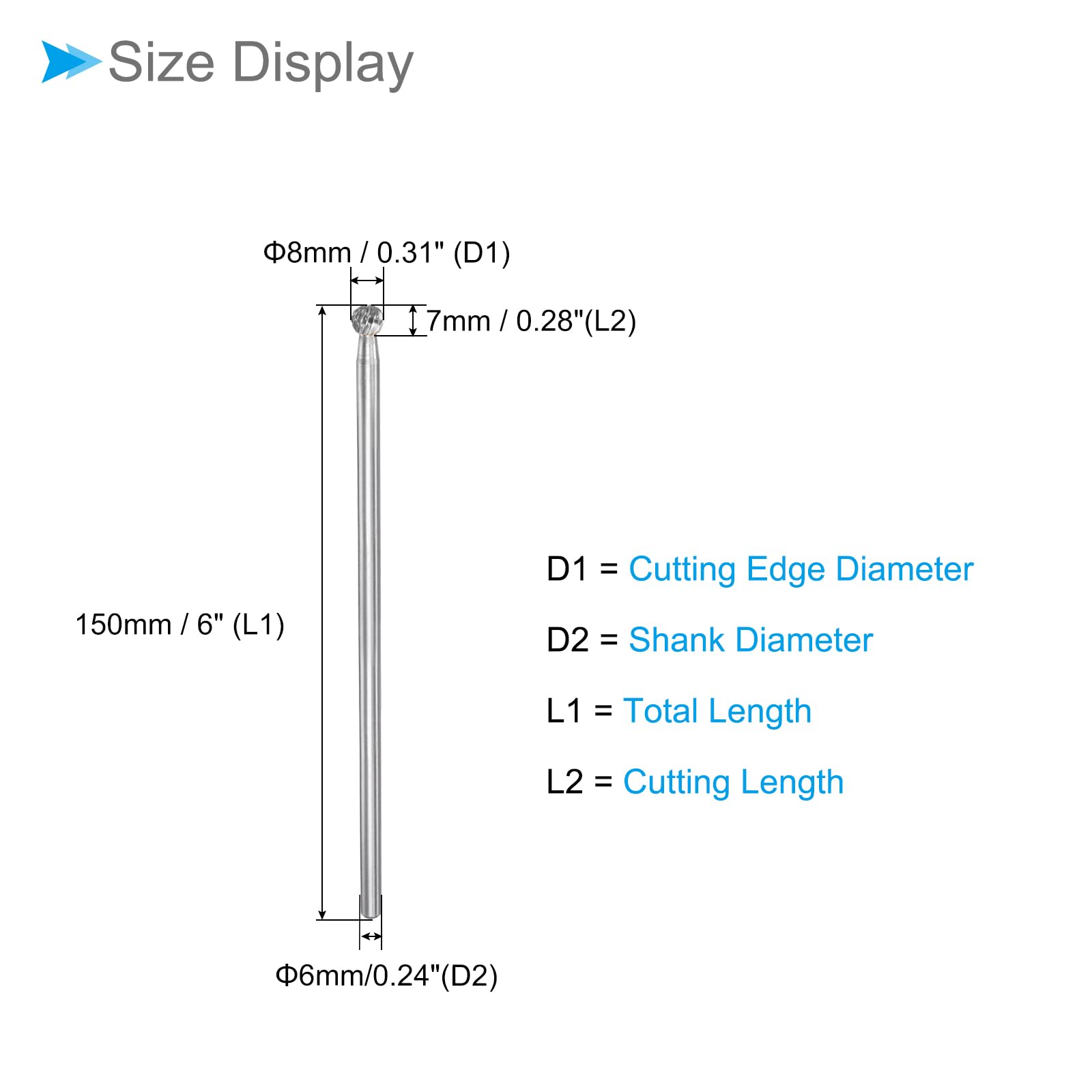 CoCud Tungsten Carbide Rotary Burrs File, 6mm Shank 8mm Dia, Double Cut Ball Shape Rotary Burrs Tool - Image 2