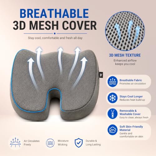 Image of Wonder Care Orthopedic Coccyx Cusion | High Density Memory Foam for Back Pain, Sciatica, Tailbone Relief | 2 Years Warranty (Velvet Cover, 70Kg)
