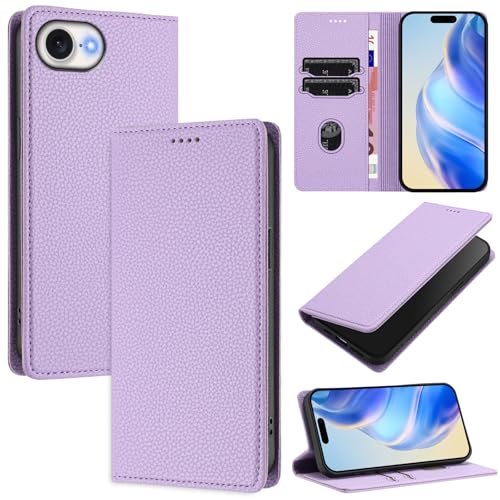Étui iPhone 17E violet en cuir grainé avec porte-cartes élégant à rabat