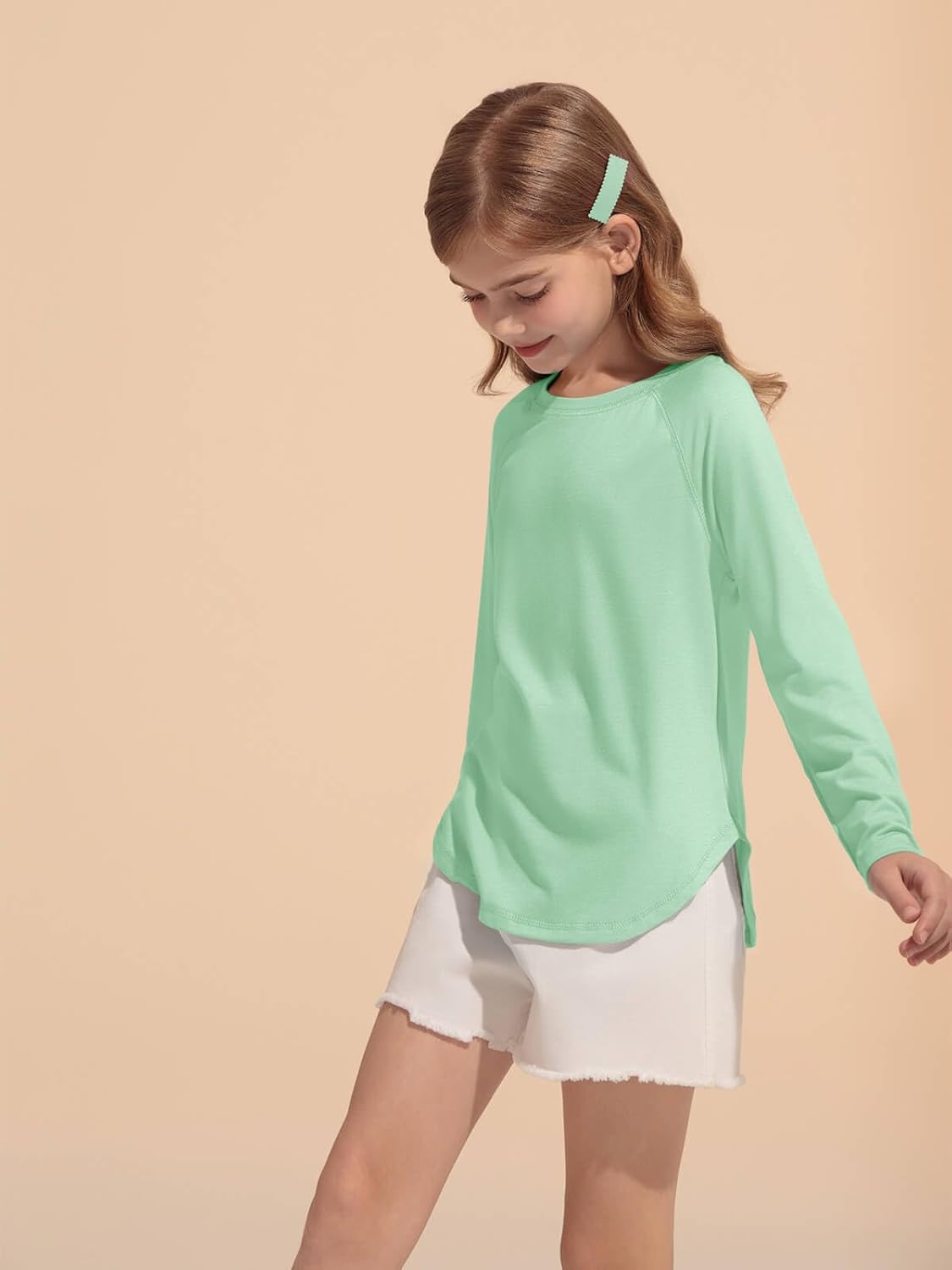 Haloumoning Girls Raglan Long Sleeve Shirts Kids Curve Hem Crewneck Tunic Tops Fashion T-Shirts 5-14Y - Image 5