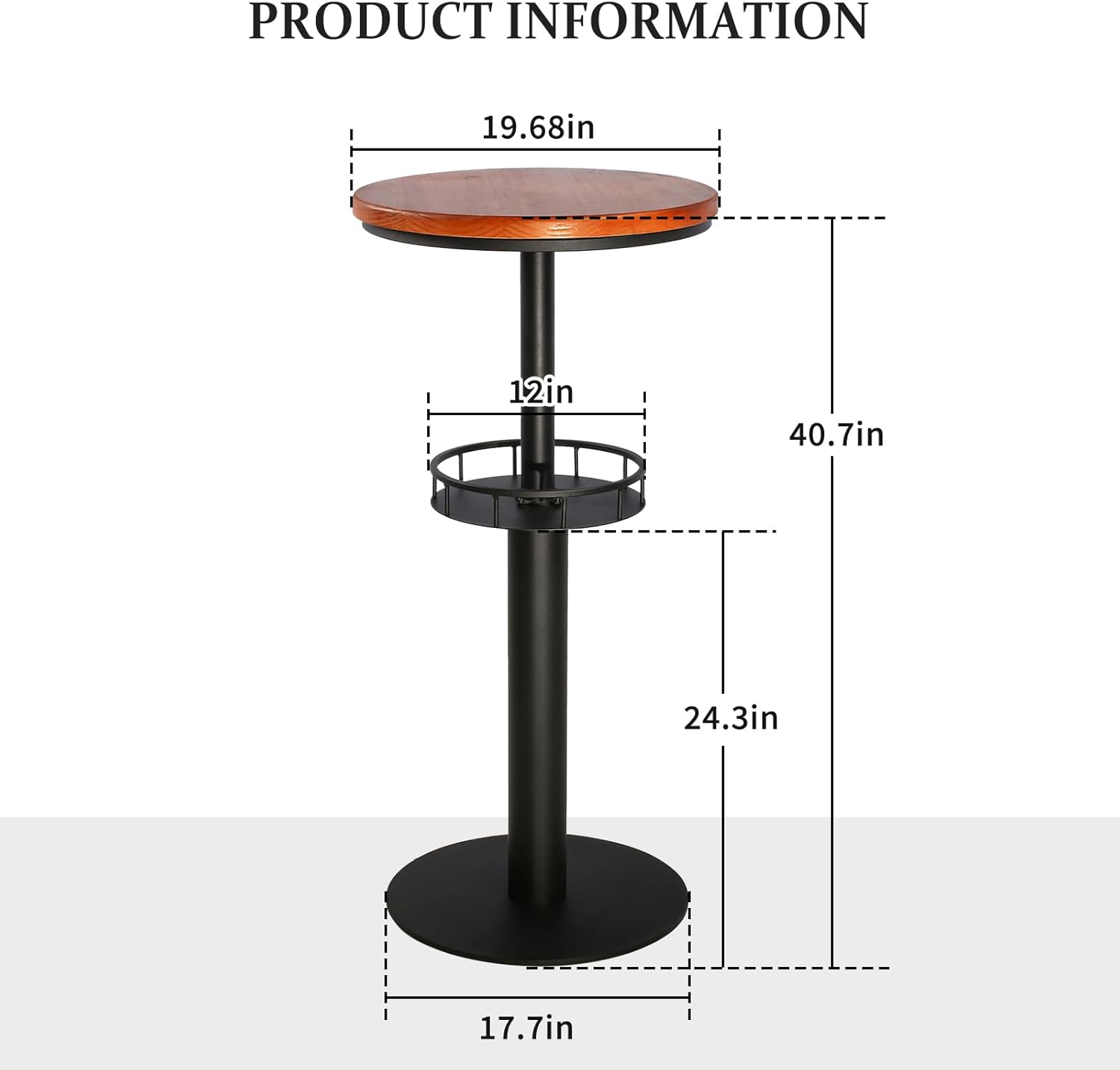 Patio Balcony Frontporch Bar Set, 3-Piece Cocktail Bistro Bar Height Pub Table & Stools Set, 42" Tall Round Standing Table with 2 Adjustable Tractor Seat Metal Stools,Space-Saving
