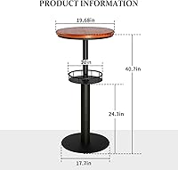 Vista 2 de Topower Mesa de pub industrial 19.7 "redonda de madera de pino maciza superior de doble capa 41.3 "H mesa de barra negra