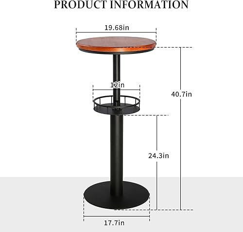 Miniatura 2 de Topower Mesa de pub industrial 19.7 "Ronda sólida madera superior de madera de doble capa 41.3 "H Bar Table Negro
