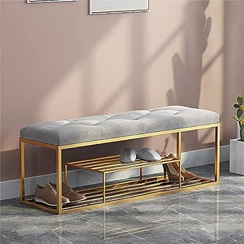 Banc d'entrée moderne contre le désordre meuble chaussures velours gris
