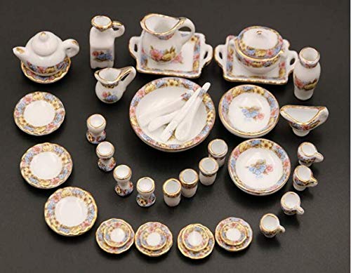 ZHONGJIUYUAN 40 unids/set casa de muñecas miniatura comedor vajilla porcelana té set plato taza tazón plato muebles juguete regalo colorido impresión floral decoración mesa Cover