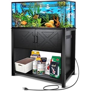 40 Gallon Tank Stand with Cabinet and Power Outlets, Heavy Duty Metal Aquarium Stand for 40-50 Gallon Breeder Tank, Turtle Tank, Double Terrarium Stand, 660LBS Capacity, Black