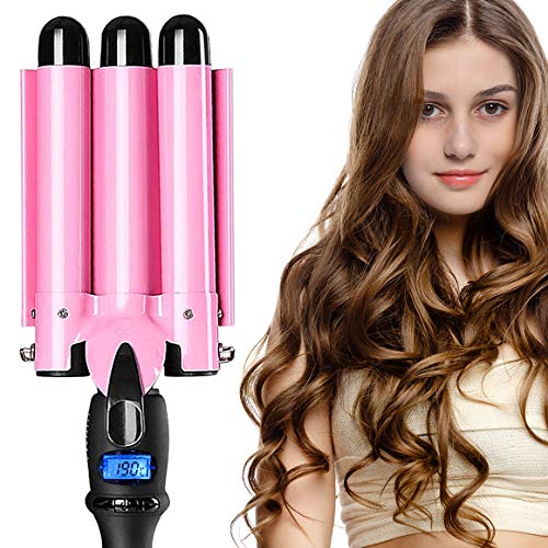 Three Barrel Curling Iron Wand with LCD Temperature Display 1 Inch Ceramic Tourmaline Triple Barrel Hair Waver Temperature Adjustable Ceramic Hair Curling Iron