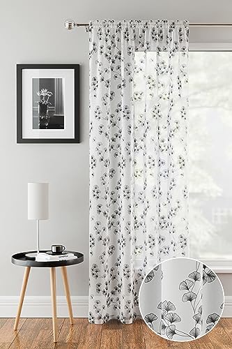 Tyrone Textiles Delila Black Floral Voile Net Curtain Panel, 55 x 90 Inch (140 x 229cm) - Image 2