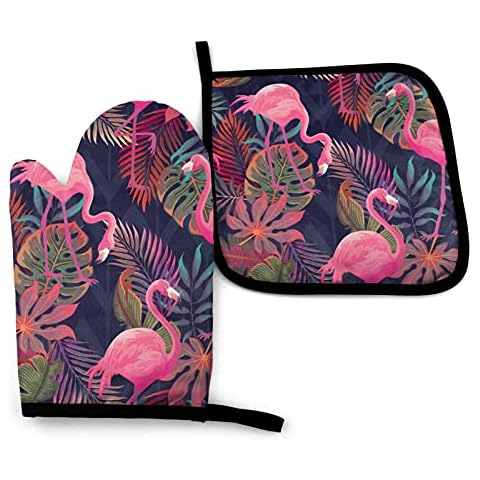 Perinsto Pink Flamingos Oven Mitts & Pot Holders Set Cover