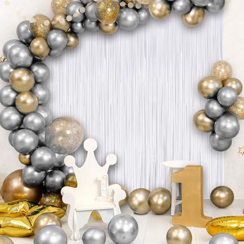Image of 2 Pack Fringe Curtains Backdrops, Foil Fringe Curtains, Door Streamers for Birthday Wedding Bridal Shower Holiday Graduation Party Decorations, Photo Booth Backdrops, White