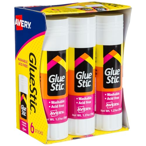 Avery Glue Stic - Washable, Glue Sticks for Classroom, Crafting, and Office Use, 1.27 oz., Pack of 6, White (98073)