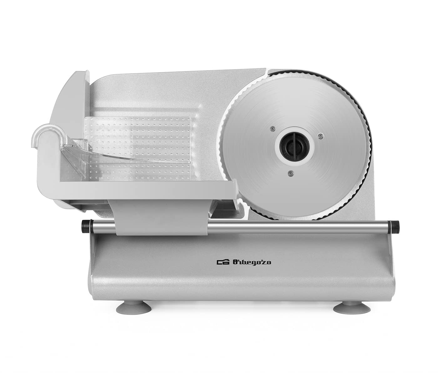 Orbegozo MS 4570 Cortafiambres eléctrico con cuchilla de acero inoxidable, Ajuste de grosor de corte y deslizador de seguridad extraíble, 150 W