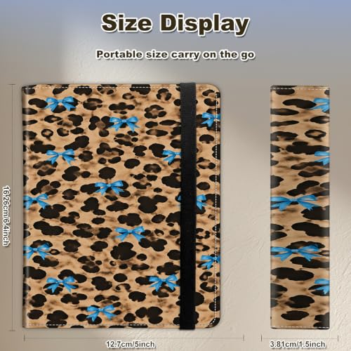 Image of Photo Album 4x6 120 Photos with Strong Elastic Band, Blue Bow Leopard | Large Capacity Premium Leather Picture Album, Portable Wallet Albums Photo Book for Family Anniversaries Wedding Baby