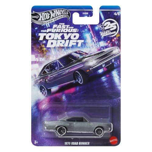 Image of Hot Wheels Toy Car, Fast & Furious 70 Road Runner Custom 1:64 Scale Vehicle with Elevated Deco Execution, Die-Cast Car Seen in the Fast Movies (Styles May Vary)
