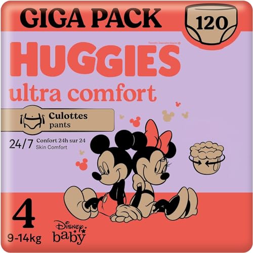 HUGGIES Little Movers - Culottes bébé Taille 4 (4 -14kg) - Facile à mettre et à enlever, Absorbtion rapide, Pas de Fuite, jusqu'à 12h au Sec - Ceinture...