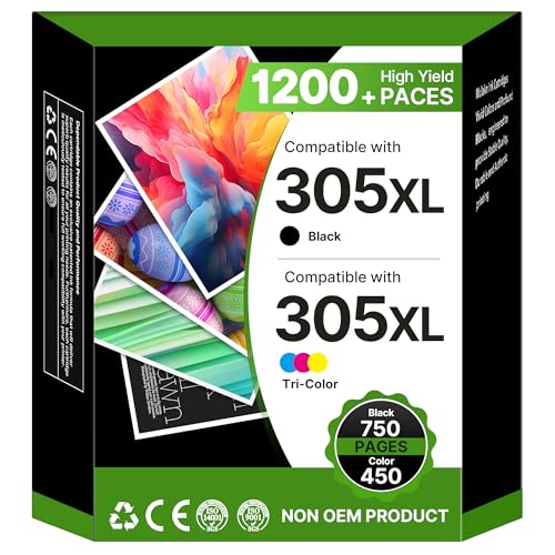 305XL Multipack Druckerpatronen Ersatz für HP 305 XL Schwarz und Farbe Patronen für HP DeskJet 2700 2710 2720 2722 DeskJet Plus 4110 4120 4130 Envy 6000 6010 6020 6032 Envy Pro 6400 6420 (2-Pack)