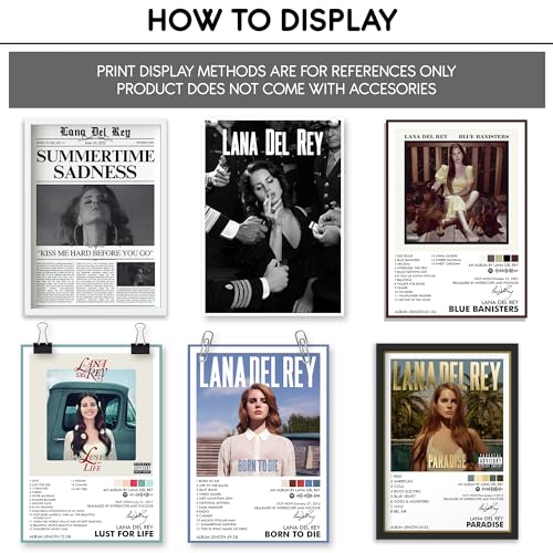 Image of Thepaper9store Pack of 12 - Lana Del Rey Music Album Art Wall Posters 8.2x11.8 inch Adhesive Tape Attached, Music Poster, Wall Art For Bedroom, Living room, Office