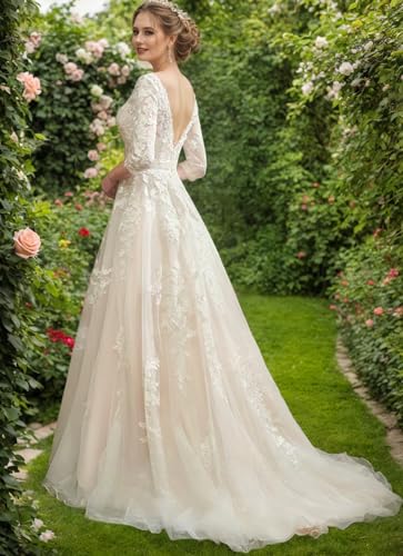 MARTINLEE Beach Wedding Dresses for Bride 2025 Lace Appliques Chiffon A Line Long Boho Bridal Dress for Women3