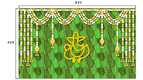 Image of Banana Leaf Design Backdrop Decoration Pooja Cloth (5 * 8 FT) (Banana 5)