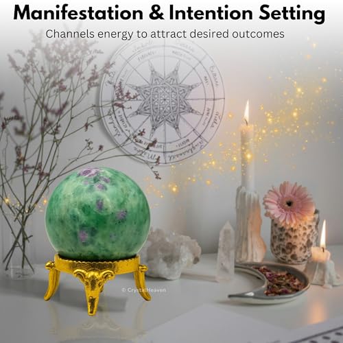 Image of Certified Crystal Ruby Fuchsite Ball for Meditation - Premium Crystal Vastu Items for Home and Feng Shui Items for Good Luck - Ideal for Pooja Supplies and Spiritual Practices
