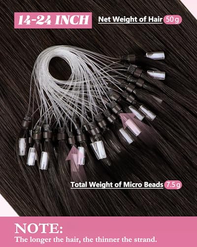 Image of YoungSee Micro Loop Hair Extensions Real Human Hair Dark Brown Micro Bead Hair Extensions Dark Brown Bead Extension Human Hair 20In Pre Bonded Hair Extension 50s 57g
