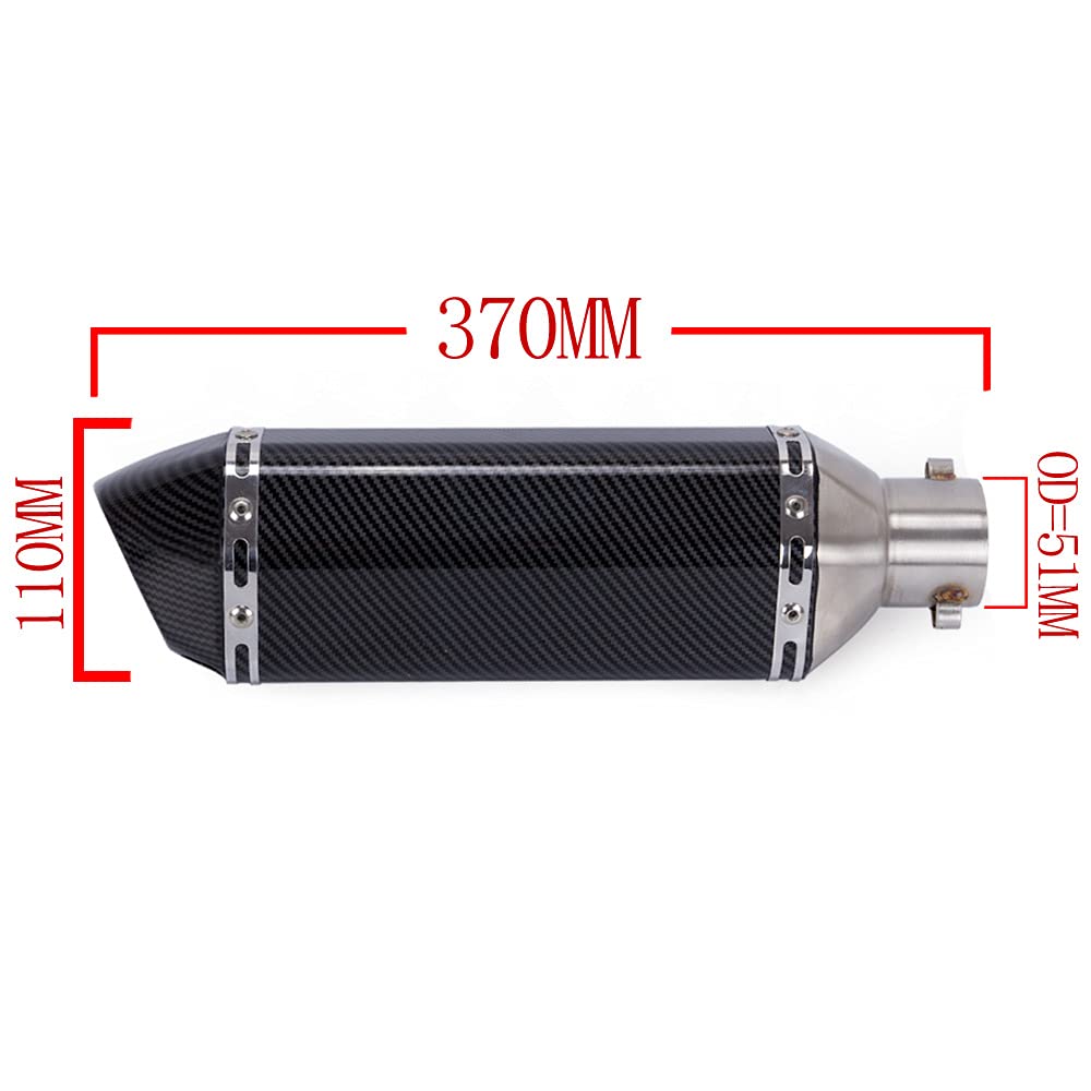 Motocicleta Turbo Escape Down Pipe Silenciador Cola Refit 51mm Hexágono Oblicuo Fibra de Carbono Color Pequeño con Ajuste para Motos Universal