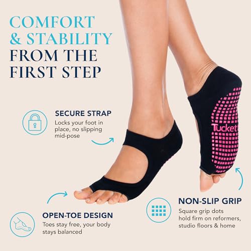 Image of Tucketts Allegro Toeless Pilates Socks with Grips for Women, Non-Slip Open-Toe Grip Socks, Yoga, Barre, Dance, Reformer, Home