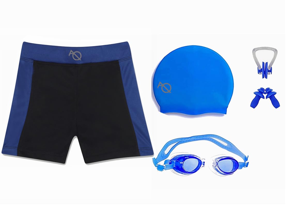 Aqua Holic Men Swimming Kit with 1 Swimming Shorts | Costume | Trunk Swimming 1 Anti Fog Swimming Goggles 1 Silicone Swimming Cap 1 Nose Clip 2 Ear Plugs-image-0