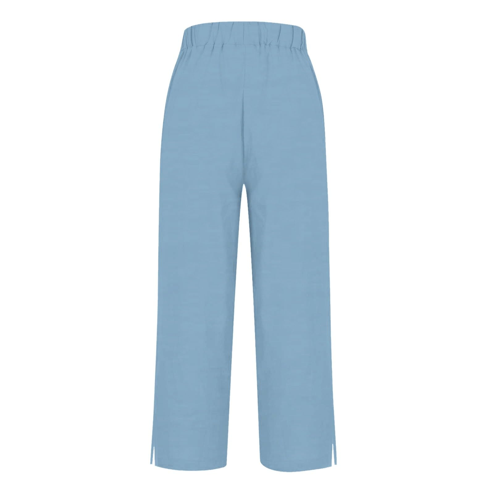 Generisch Pantalon en lin pour femme - Taille haute - Couleur unie - Jambe droite - Pantalon d'été 7/8 - Pantalon d'été léger et aéré - Avec poches - Pantalon de plage ample en mousseline plissée