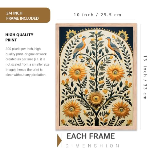 Image of kotart Premium Digital Madhubani Art Paintings with Frame for Home Decor - Framed Painting for Living Room Bedroom Office Room Decor - Painting for Wall Decoration - Pack of 6 (C)