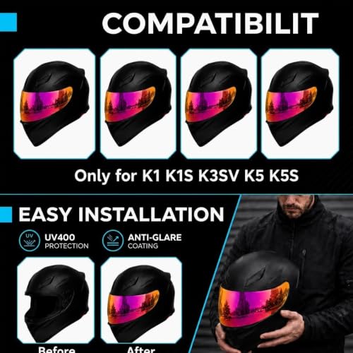 Image of PSLER Shatterproof Helmet Visor for K1 K1S K3SV K5 K5S,Deep Rose Red | Impact-Resistant ,UV400 Protection, Motorcycle Tinted Face Shield for K1 K1S K3SV K5 K5S ,Visor Replacement